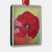 赤い独身の緑とオレンジ色の背景の茎のポピー メタルオーナメント (右)