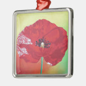赤い独身の緑とオレンジ色の背景の茎のポピー メタルオーナメント (左)