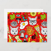 赤い猫と卵 インビテーションポストカード (正面/裏面)