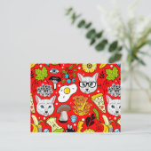 赤い猫と卵 インビテーションポストカード (スタンド正面)