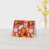 赤い猫と卵 カード (黄色い花)