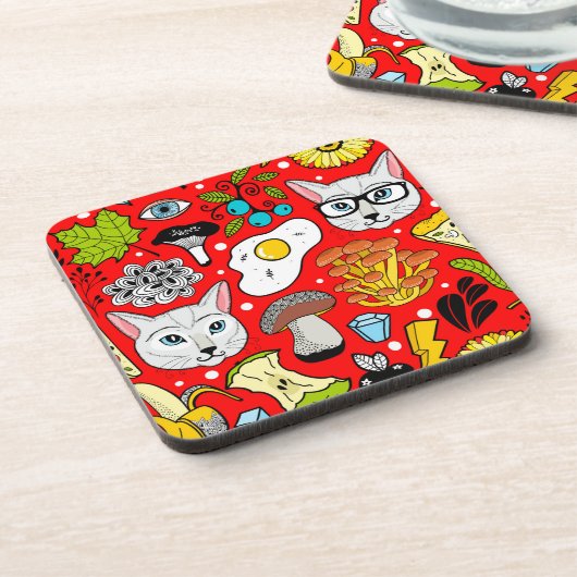 赤い猫と卵 コースター (左側)
