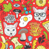 赤い猫と卵 シール (正面)