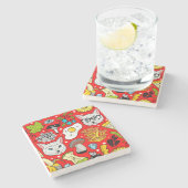 赤い猫と卵 ストーンコースター (横)