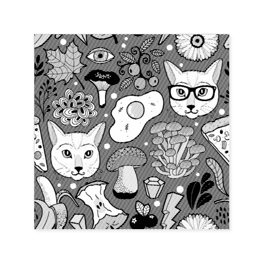 赤い猫と卵 セルフインキングスタンプ (デザイン)