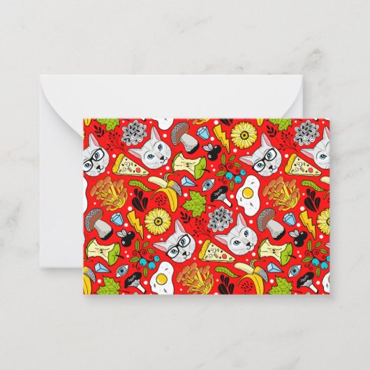 赤い猫と卵 ノートカード (正面)