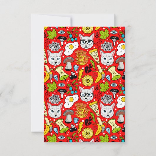 赤い猫と卵 ノートカード (正面)