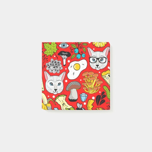 赤い猫と卵 ポストイット (正面)