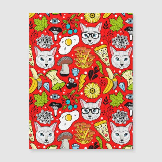 赤い猫と卵 マグネット招待状 (正面)