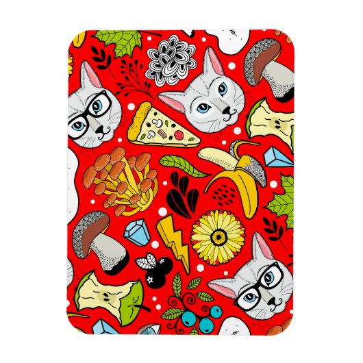 赤い猫と卵 マグネット (縦)