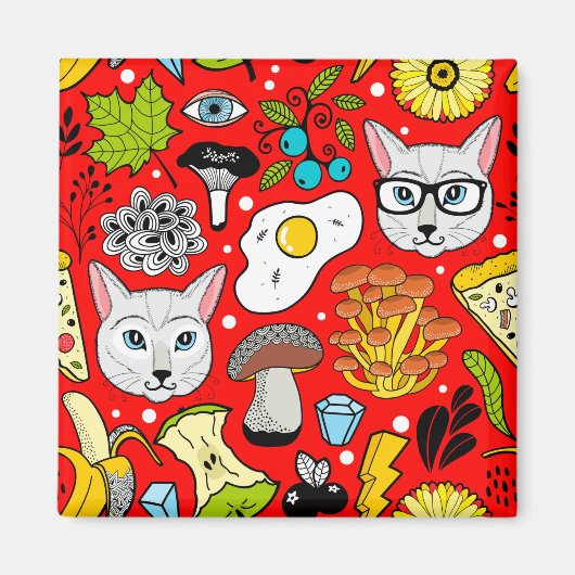 赤い猫と卵 マグネット (正面)