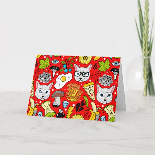 赤い猫と卵 招待状 (正面)