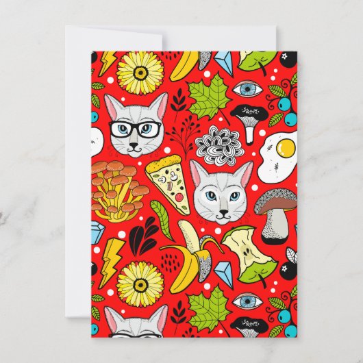赤い猫と卵 招待状 (正面)