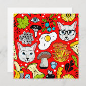 赤い猫と卵 招待状 (正面/裏面)