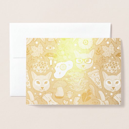 赤い猫と卵 箔カード (封筒付き正面)