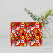 赤い猫と卵 箔シーズンポストカード (立ち正面)