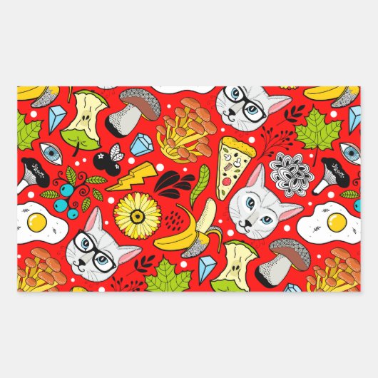 赤い猫と卵 長方形シール (正面)