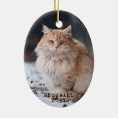 赤い猫パーソナライズされた写真Meowyクリスマス楕円 セラミックオーナメント (裏面)