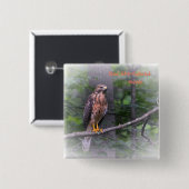 赤い猫背のタカ 缶バッジ (正面&裏面)