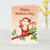 赤い猿の動物の母の日 カード (黄色い花)