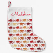 赤い猿パターン|はあなたの名前を加えます スモールクリスマスストッキング (正面)