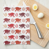 赤い猿パターン キッチンタオル (四つ折り)