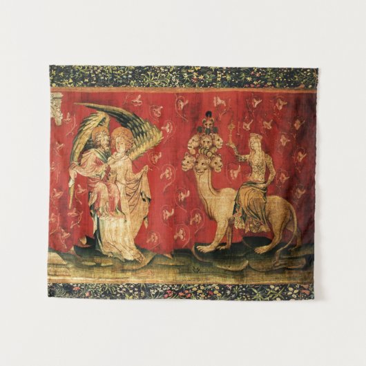 赤い獣で着席するAPOCALIPCEの天使およびHarlot タペストリー (正面(横))