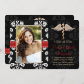 赤い獣医の獣医の学校の卒業の発表 招待状 (正面/裏面)