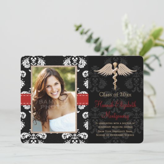 赤い獣医の獣医の学校の卒業の発表 招待状 (スタンド正面)