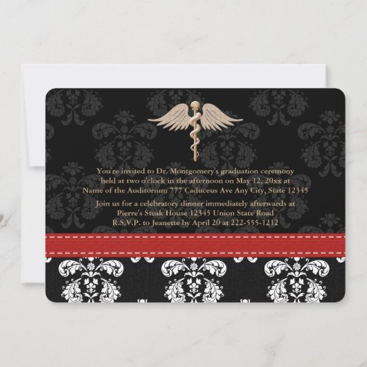 赤い獣医の獣医の学校の卒業の発表 招待状 (裏面)