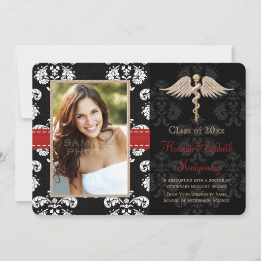 赤い獣医の獣医の学校の卒業の発表 招待状 (正面)