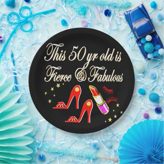 赤い獰猛で素晴らしい50誕生日 ペーパープレート (パーティー)