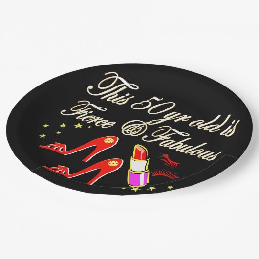 赤い獰猛で素晴らしい50誕生日 ペーパープレート (アングル)