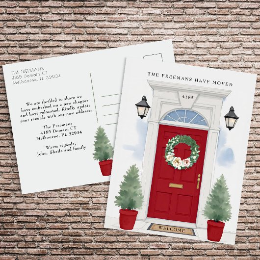 赤い玄関ドアの動きのお知らせ ポストカード