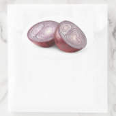 赤い玉ねぎを半分に切る 楕円形シール (バッグ)