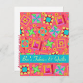 赤い珊瑚のパッチワークキルトの芸術の店の発表 案内ポストカード (正面/裏面)