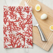 赤い珊瑚パターン2 キッチンタオル (四つ折り)