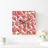 赤い珊瑚パターン2 スクエア壁時計 (ホーム)