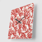 赤い珊瑚パターン2 スクエア壁時計 (傾斜)