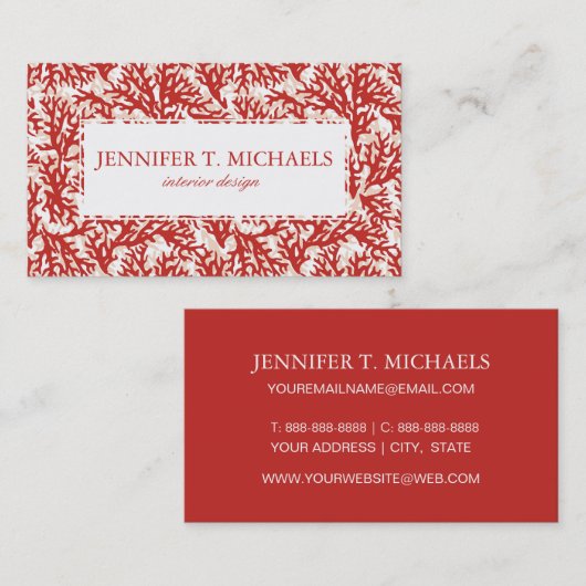 赤い珊瑚パターン 名刺 (正面/裏面)