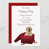 赤い現在の子犬のクリスマスパーティの招待状 招待状 (正面/裏面)