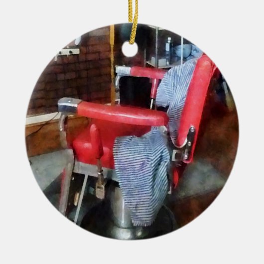 赤い理髪店の椅子 セラミックオーナメント (正面)