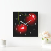 赤い甘いさくらんぼ – 色の選択/追加 スクエア壁時計 (ホーム)