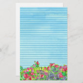 赤い甘いエンドウ豆のブルーライン 便箋 (正面/裏面)