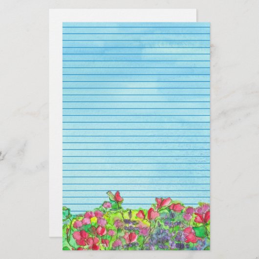 赤い甘いエンドウ豆のブルーライン 便箋 (正面/裏面)