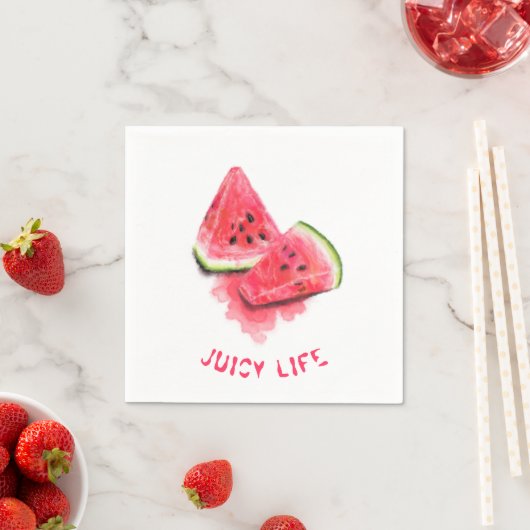 赤い甘いジューシーなスイカのピースおいしい – スケッチ スタンダードカクテルナプキン (インサイチュ)