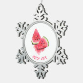 赤い甘いジューシーなスイカのピースおいしい – スケッチ スノーフレークピューターオーナメント (右)