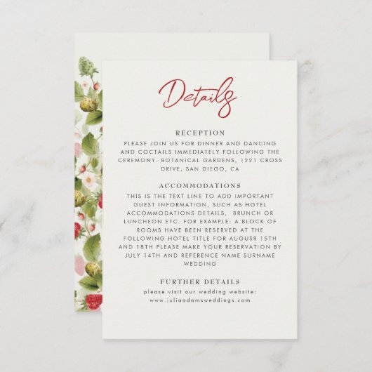 赤い甘い野生のイチゴの結婚花 エンクロージャーカード (正面/裏面)