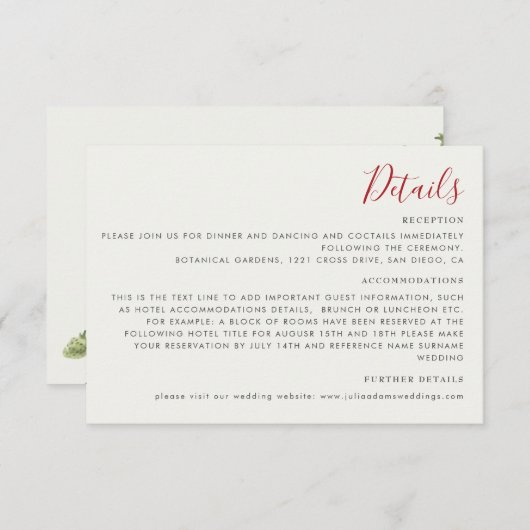 赤い甘い野生のイチゴの結婚花 エンクロージャーカード (正面/裏面)