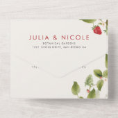 赤い甘い野生のイチゴの結婚花 オールインワン招待状 (裏面)